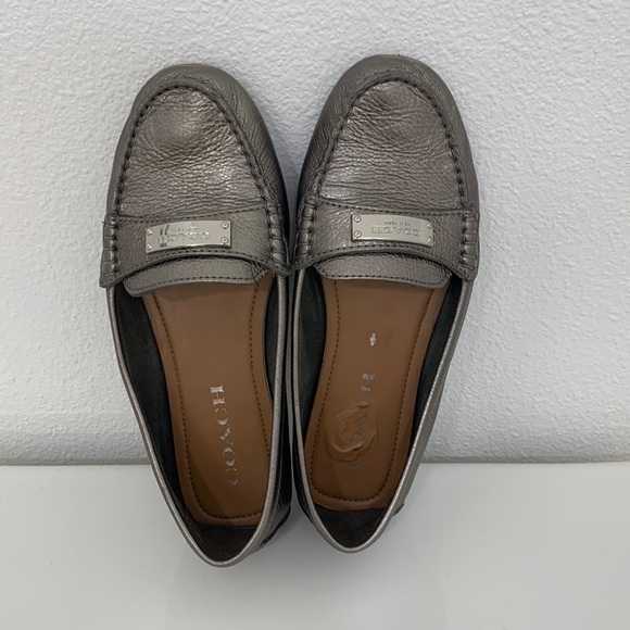 Coach Shoes - COACH Silver Slip On “Fredrica” Loafers Size 6B